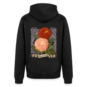 Vintage Chrysantheme Blume botanische Illustration - Unisex Premium Bio Zip Hoodie - Schwarz - Hinten - Nico (187cm)