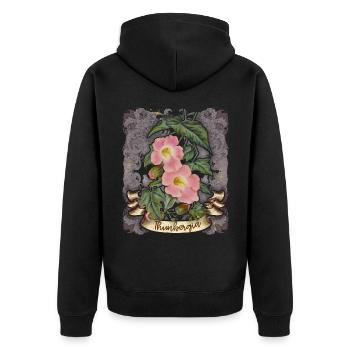 Vintage Thunbergia Blume botanische Illustration - Unisex Premium Bio Zip Hoodie - Schwarz - Hinten - Nico (187cm)