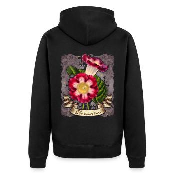 Vintage Gloxinie Blume botanische Illustration - Unisex Premium Bio Zip Hoodie - Schwarz - Hinten - Nico (187cm)
