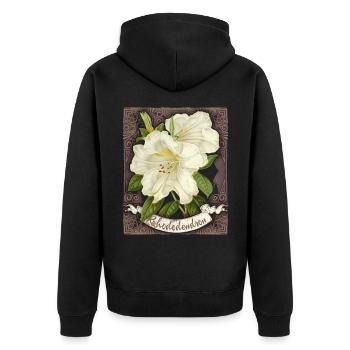 Vintage rhododendron, antique botanical drawing - Unisex Premium Organic Zip Hoodie - black - Back - Nico (187cm)