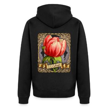 Vintage Tulpe, botanische Blumen Illustration - Unisex Premium Bio Zip Hoodie - Schwarz - Hinten - Nico (187cm)