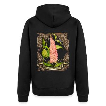 Alte botanische Illustration Schmetterlingsflieder - Unisex Premium Bio Zip Hoodie - Schwarz - Hinten - Nico (187cm)