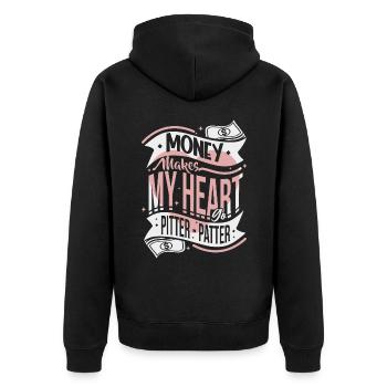 Geld, Money lustiger Typografie Spruch - Unisex Premium Bio Zip Hoodie - Schwarz - Hinten - Nico (187cm)