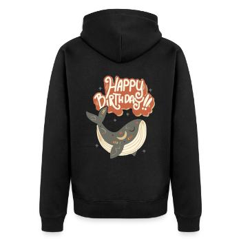 Joyeux anniversaire drôle de baleine Dire - Veste à capuche bio Premium Unisexe - noir - Dos - Nico (187cm)