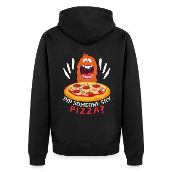Lustiges Pizza-Monster, Pizza-Spruch Comic - Unisex Premium Bio Zip Hoodie - Schwarz - Hinten - Nico (187cm)