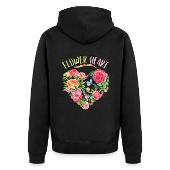 Romantisches Herz mit Blumen Aquarell Valentinstag - Unisex Premium Bio Zip Hoodie - Schwarz - Hinten - Nico (187cm)