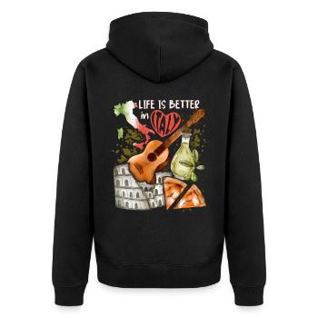 Italien Love-Italy, Rom, Gitarre und Pizza - Unisex Premium Bio Zip Hoodie - Schwarz - Hinten - Nico (187cm)