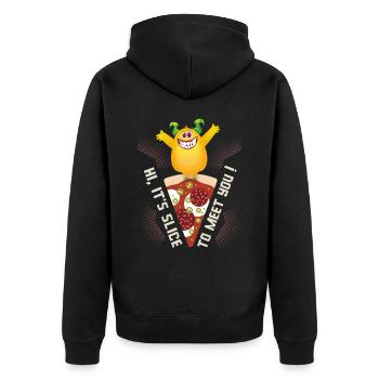 Lustige Pizza, Pizza-Ecke, Slice-To-Meet-You, Pun - Unisex Premium Bio Zip Hoodie - Schwarz - Hinten - Nico (187cm)