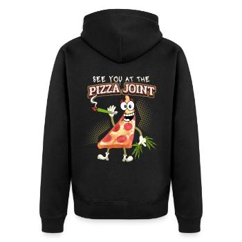 Lustiger Pizza Spruch mit Cannabis Joint, Pun - Unisex Premium Bio Zip Hoodie - Schwarz - Hinten - Nico (187cm)