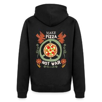 Friedenssymbol Friedenszeichen Pizza-Spruch No-War - Unisex Premium Bio Zip Hoodie - Schwarz - Hinten - Nico (187cm)