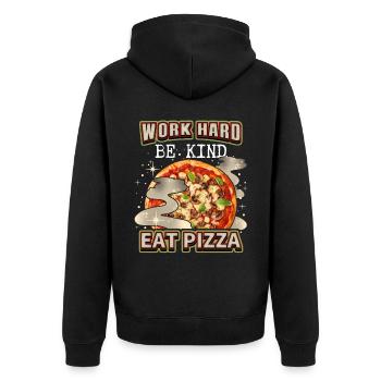 Lustiger Pizza-Spruch mit italienischer Pizza - Unisex Premium Bio Zip Hoodie - Schwarz - Hinten - Nico (187cm)
