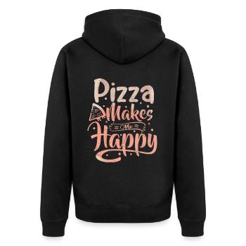 Pizza makes me happy, Typografie Spruch, Italien - Unisex Premium Bio Zip Hoodie - Schwarz - Hinten - Nico (187cm)