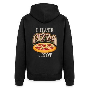 Lustiger Pizza Spruch, italienische Pizzeria - Unisex Premium Bio Zip Hoodie - Schwarz - Hinten - Nico (187cm)