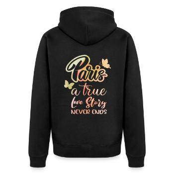 Frankreich, Hauptstadt Paris, Typografie Spruch - Unisex Premium Bio Zip Hoodie - Schwarz - Hinten - Nico (187cm)
