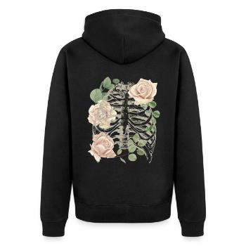 Vintage Skelett mit Rosen, Gothic Revival - Unisex Premium Bio Zip Hoodie - Schwarz - Hinten - Nico (187cm)