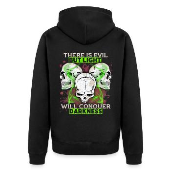Comic Totenkopf Skull Motivation Spruch - Unisex Premium Bio Zip Hoodie - Schwarz - Hinten - Nico (187cm)