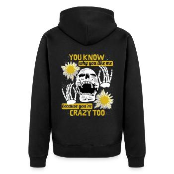 Comic Totenkopf Skull lustiger Spruch Skeletthände - Unisex Premium Bio Zip Hoodie - Schwarz - Hinten - Nico (187cm)
