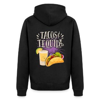 Tacos, Spruch mit Tequila-Drink Mexikanische Küche - Unisex Premium Bio Zip Hoodie - Schwarz - Hinten - Nico (187cm)