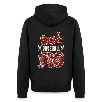 Proud Baseball-Brother, American Baseball Design - Unisex Premium Bio Zip Hoodie - Schwarz - Hinten - Nico (187cm)