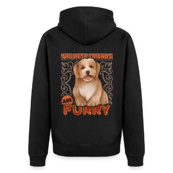 Bichon Havaneser Hund, vintage Aquarell, Rassehund - Unisex Premium Bio Zip Hoodie - Schwarz - Hinten - Nico (187cm)