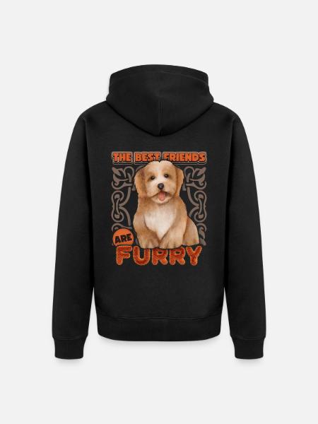 Bichon Havaneser Hund, vintage Aquarell, Rassehund - Premium økologisk unisex-hættejakke - sort