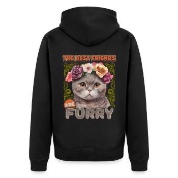 Britisch Kurzhaar vintage Katze mit Blumenkranz - Unisex Premium Bio Zip Hoodie - Schwarz - Hinten - Nico (187cm)