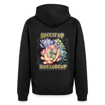 Sukkulenten vintage Illustration Spruch Kaktus - Unisex Premium Bio Zip Hoodie - Schwarz - Hinten - Nico (187cm)