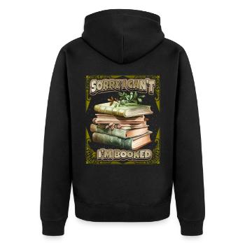 Bücher, lustiger Spruch für Bücherwurm Leseratte - Unisex Premium Bio Zip Hoodie - Schwarz - Hinten - Nico (187cm)