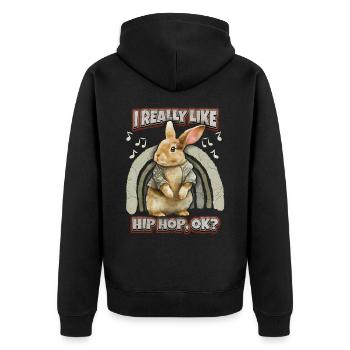Lapin Kawaii Illustration Lapin Hip-Hop - Veste à capuche bio Premium Unisexe - noir - Dos - Nico (187cm)