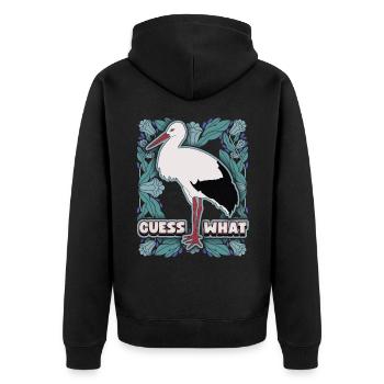Stork, rattle stork motif, pregnant saying - Unisex Premium Organic Zip Hoodie - black - Back - Nico (187cm)