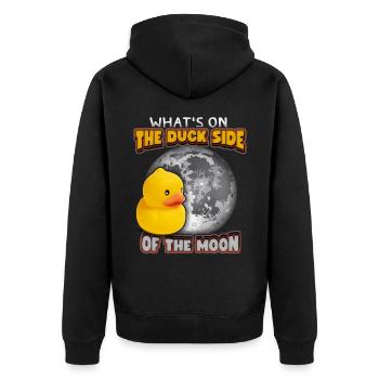 Comic Ente, Gummiente lustiger Spruch mit Mond - Unisex Premium Bio Zip Hoodie - Schwarz - Hinten - Nico (187cm)