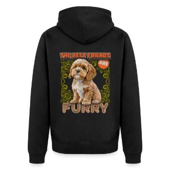 Cavapoo chiot, aquarelle vintage, chien, dicton - Veste à capuche bio Premium Unisexe - noir - Dos - Nico (187cm)
