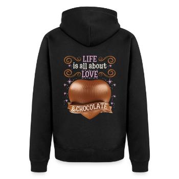 Love-Love, Chocolate Heart, Chocolate Saying - Unisex Premium Organic Zip Hoodie - black - Back - Nico (187cm)