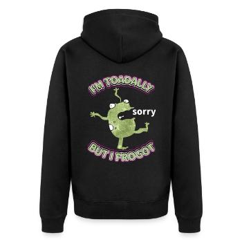 Comic frog is forgetful, funny saying, Pun - Unisex Premium Organic Zip Hoodie - black - Back - Nico (187cm)