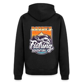 Pêche, Pêche, Pêche, Aventure, Papa Dicton - Veste à capuche bio Premium Unisexe - noir - Dos - Nico (187cm)
