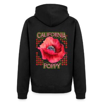 Mohn, Kalifornische Mohnblume, California-Poppy - Unisex Premium Bio Zip Hoodie - Schwarz - Hinten - Nico (187cm)