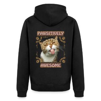 Cat sticks out tongue, funny saying, Pun - Unisex Premium Organic Zip Hoodie - black - Back - Nico (187cm)