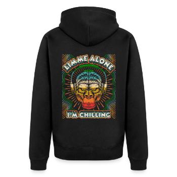 Affe mit Kopfhörer Gorilla-Affe, Chillen Spruch - Unisex Premium Bio Zip Hoodie - Schwarz - Hinten - Nico (187cm)