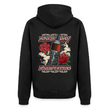 Tattoo Rosen, Tätowierung, lustiger Spruch - Unisex Premium Bio Zip Hoodie - Schwarz - Hinten - Nico (187cm)