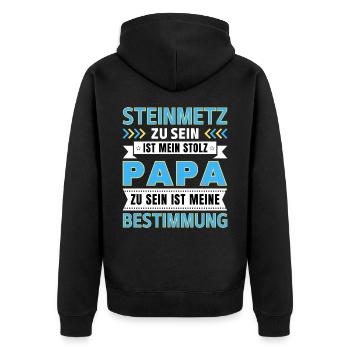 Steinmetz zu sein ist mein Stolz; Papa Geschenk - Unisex Premium Bio Zip Hoodie - Schwarz - Hinten - Nico (187cm)