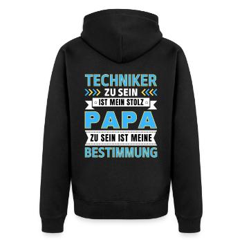 Techniker zu sein ist mein Stolz; Papa Geschenk - Unisex Premium Bio Zip Hoodie - Schwarz - Hinten - Nico (187cm)