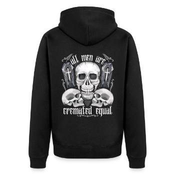 Drei Totenköpfe, lustiger Spruch, Pun, Krematorium - Unisex Premium Bio Zip Hoodie - Schwarz - Hinten - Nico (187cm)