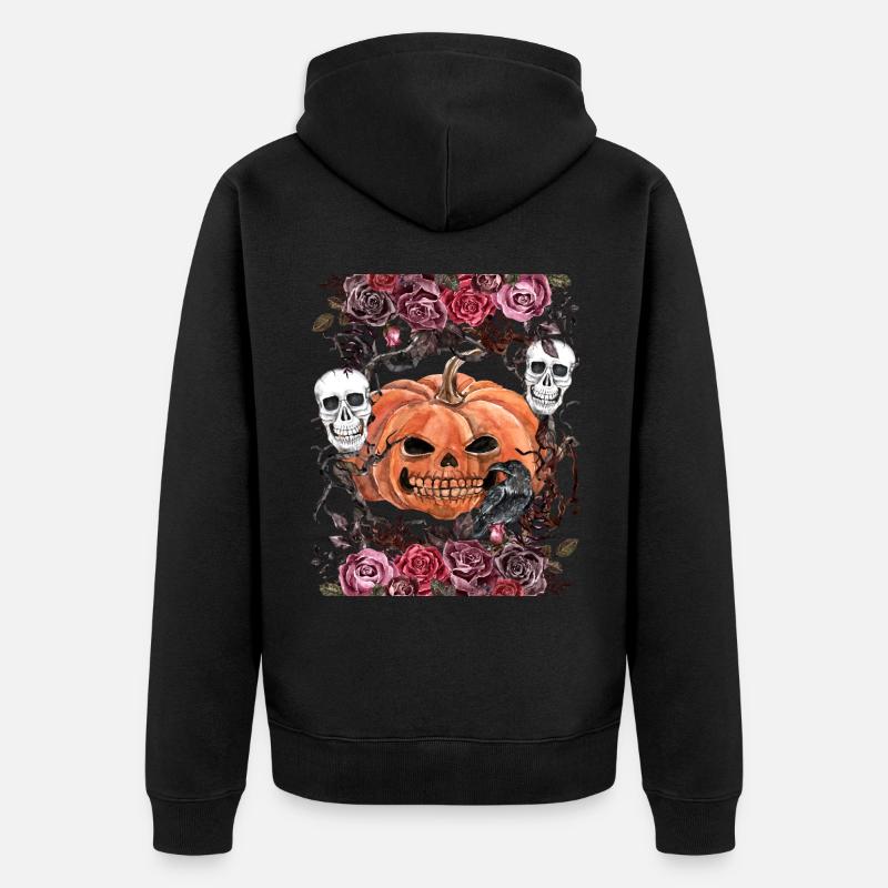 Crânes effrayants avec citrouille d’Halloween - Veste à capuche bio Premium Unisexe - noir