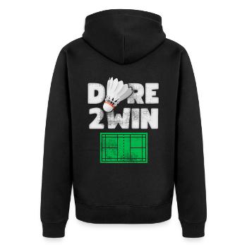 Federball, Badminton Spruch, Federballspiel - Unisex Premium Bio Zip Hoodie - Schwarz - Hinten - Nico (187cm)