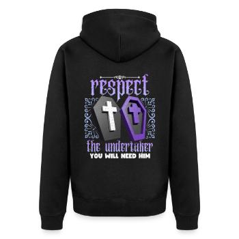 Lustiger Bestatter Spruch, Undertaker Spruch - Unisex Premium Bio Zip Hoodie - Schwarz - Hinten - Nico (187cm)