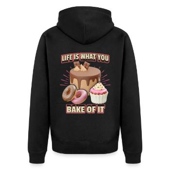 Torte, Bäckerei, Kuchen backen lustiger Spruch - Unisex Premium Bio Zip Hoodie - Schwarz - Hinten - Nico (187cm)