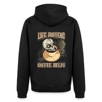 Coffee coffee drinker funny saying with skull - Unisex Premium Organic Zip Hoodie - black - Back - Nico (187cm)