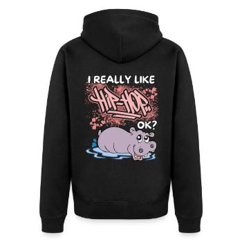 Lustiges Nilpferd, Flusspferd, Hip-Hop Spruch, Pun - Unisex Premium Bio Zip Hoodie - Schwarz - Hinten - Nico (187cm)