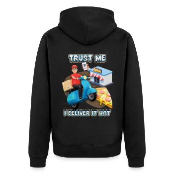 pizza delivery, food delivery, pizza delivery service - Unisex Premium Organic Zip Hoodie - black - Back - Nico (187cm)