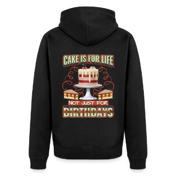 Geburtstag, Geburtstagstorte, 3D Kuchen Spruch - Unisex Premium Bio Zip Hoodie - Schwarz - Hinten - Nico (187cm)